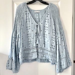 Zara Blue Eyelet Top with tassels tie front
